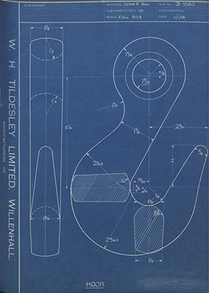 Woodhouse Brothers - William Griffin & Sons LTD  Hook WH Tildesley Forging Technical Drawing