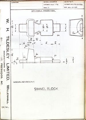 Woodhouse Brothers - William Griffin & Sons LTD IPO2292 Swivel Block WH Tildesley Forging Technical Drawing