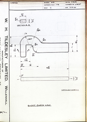 Woodhouse Brothers - William Griffin & Sons LTD L363T Short Check Link WH Tildesley Forging Technical Drawing