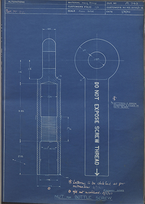 Woodhouse Brothers - William Griffin & Sons LTD MS1840/1-6 Nut for Bottle Screw WH Tildesley Forging Technical Drawing