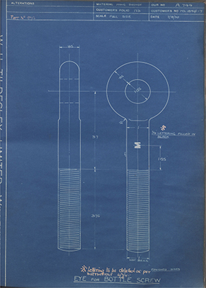 Woodhouse Brothers - William Griffin & Sons LTD MS1840/1-7 Eye for Bottle Screw WH Tildesley Forging Technical Drawing