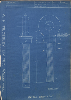 Woodhouse Brothers - William Griffin & Sons LTD MS1840/3/13 Bottle Screw Eye WH Tildesley Forging Technical Drawing