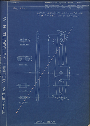 Woodhouse Brothers - William Griffin & Sons LTD MS1843/3 - No9 Towing Beam WH Tildesley Forging Technical Drawing