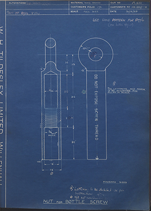 Woodhouse Brothers - William Griffin & Sons LTD MS1851/1-8 Nut for Bottle Screw WH Tildesley Forging Technical Drawing