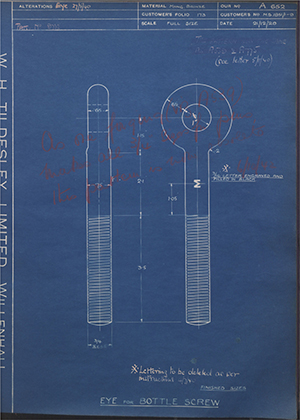 Woodhouse Brothers - William Griffin & Sons LTD MS1851/1-9 Eye for Bottle Screw WH Tildesley Forging Technical Drawing