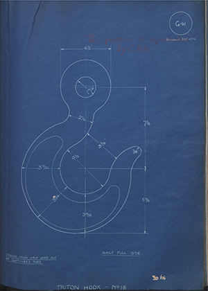 Woodhouse Brothers - William Griffin & Sons LTD No16 Triton Hook No16 WH Tildesley Forging Technical Drawing