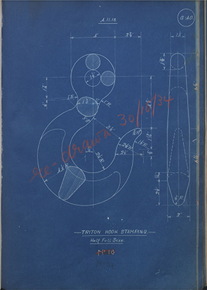 Woodhouse Brothers - William Griffin & Sons LTD No16 Triton Hook Stamping WH Tildesley Forging Technical Drawing