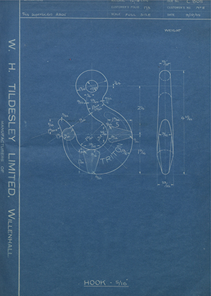 Woodhouse Brothers - William Griffin & Sons LTD No5 Hook - 5/16" WH Tildesley Forging Technical Drawing