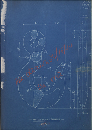 Woodhouse Brothers - William Griffin & Sons LTD No5 Triton Hook Stamping WH Tildesley Forging Technical Drawing