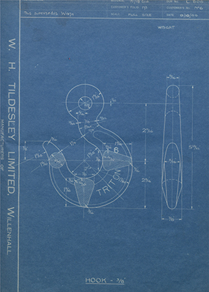 Woodhouse Brothers - William Griffin & Sons LTD No6 Hook - 3/8" WH Tildesley Forging Technical Drawing