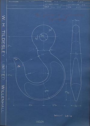 Woodhouse Brothers - William Griffin & Sons LTD No8 Hook WH Tildesley Forging Technical Drawing