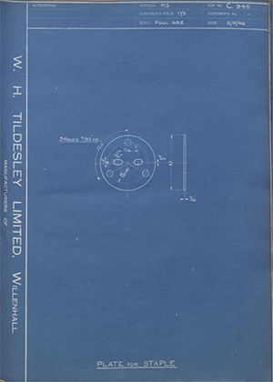 Woodhouse Brothers - William Griffin & Sons LTD  Plate for Staple WH Tildesley Forging Technical Drawing