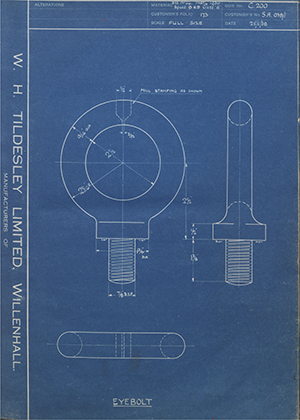 Woodhouse Brothers - William Griffin & Sons LTD SA038/1 Eyebolt WH Tildesley Forging Technical Drawing