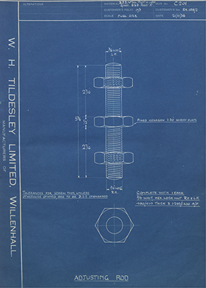 Woodhouse Brothers - William Griffin & Sons LTD SA038/2 Adjusting Rod WH Tildesley Forging Technical Drawing