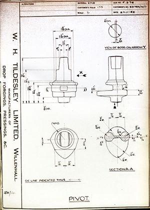 Woodhouse Brothers - William Griffin & Sons LTD SD784/M/O Pivot WH Tildesley Forging Technical Drawing