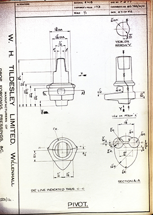 Woodhouse Brothers - William Griffin & Sons LTD SD785/M/O Pivot WH Tildesley Forging Technical Drawing