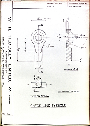 Woodhouse Brothers - William Griffin & Sons LTD SK201/B Check Link Eyebolt WH Tildesley Forging Technical Drawing