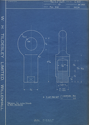 Woodhouse Brothers - William Griffin & Sons LTD SK3925 Oval Eyebolt WH Tildesley Forging Technical Drawing