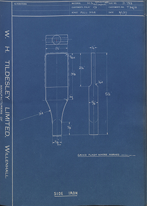 Woodhouse Brothers - William Griffin & Sons LTD T316/4 Side Iron WH Tildesley Forging Technical Drawing