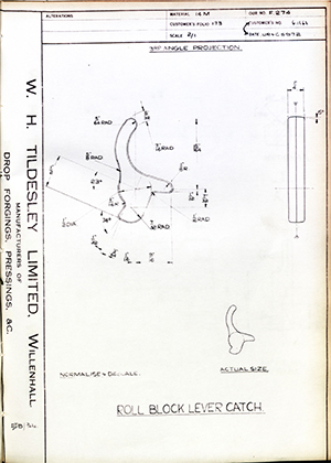 Woodhouse Brothers - William Griffin & Sons LTD UR4C5972 Roll Block Lever Catch WH Tildesley Forging Technical Drawing