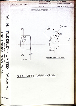 Woodhouse Brothers - William Griffin & Sons LTD US95E Shear Shaft Turning Crank WH Tildesley Forging Technical Drawing