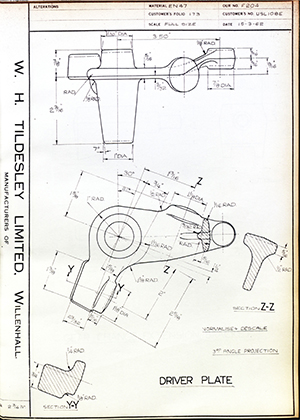 Woodhouse Brothers - William Griffin & Sons LTD USL108E Driver Plate WH Tildesley Forging Technical Drawing