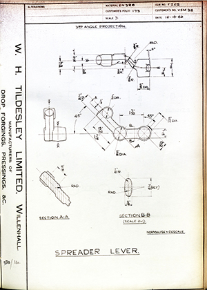 Woodhouse Brothers - William Griffin & Sons LTD VSM38 Spreader Lever WH Tildesley Forging Technical Drawing