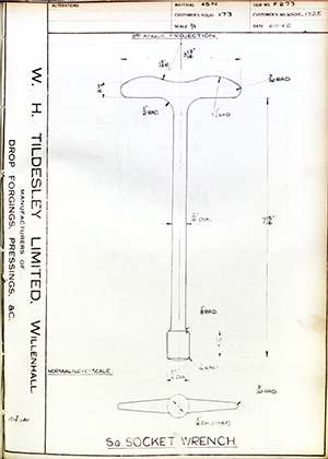 Woodhouse Brothers - William Griffin & Sons LTD WRHL172E SQ Socket Wrench WH Tildesley Forging Technical Drawing