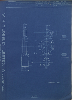 Wynn, Timmins & Company LTD GR227E Lever WH Tildesley Forging Technical Drawing