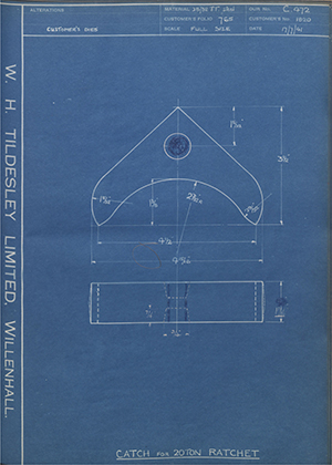 Youngs (Lifting Appliances) LTD 1820 Catch for 20 Ton Ratchet WH Tildesley Forging Technical Drawing