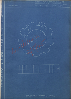 Youngs (Lifting Appliances) LTD 1820 Ratchet Wheel - 20 Ton WH Tildesley Forging Technical Drawing