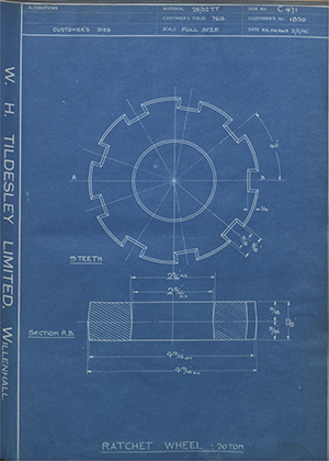 Youngs (Lifting Appliances) LTD 1820 Ratchet Wheel - 20 Ton WH Tildesley Forging Technical Drawing