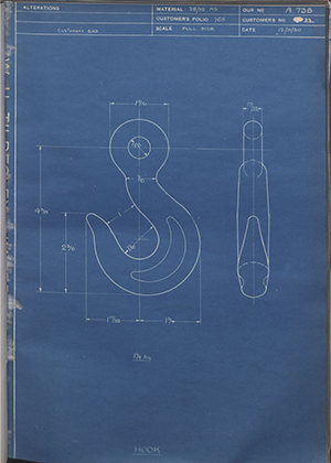 Youngs (Lifting Appliances) LTD 22 Hook WH Tildesley Forging Technical Drawing