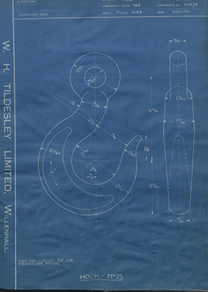 Youngs (Lifting Appliances) LTD 2687A Hook - No25 WH Tildesley Forging Technical Drawing