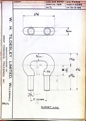 Youngs (Lifting Appliances) LTD 3049 Bucket Link WH Tildesley Forging Technical Drawing