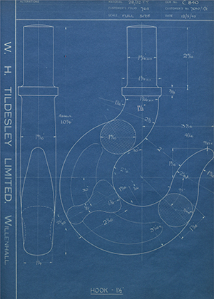 Youngs (Lifting Appliances) LTD 7690 / 1 1 1/2" Hook - 1 1/2" WH Tildesley Forging Technical Drawing