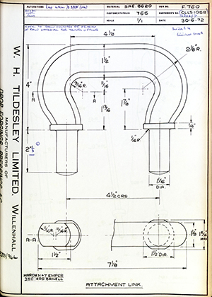 Youngs (Lifting Appliances) LTD CLLS1058 / 13323/7 Attachment Link WH Tildesley Forging Technical Drawing