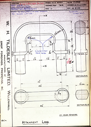 Youngs (Lifting Appliances) LTD CLLS581 Attachment Link WH Tildesley Forging Technical Drawing