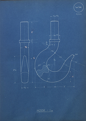 Youngs (Lifting Appliances) LTD  Hook - 1 inch WH Tildesley Forging Technical Drawing