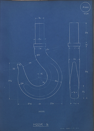 Youngs (Lifting Appliances) LTD  Hook - 1 1/8 WH Tildesley Forging Technical Drawing