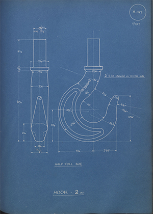 Youngs (Lifting Appliances) LTD  Hook - 2 inches WH Tildesley Forging Technical Drawing