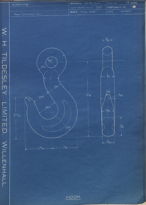 Youngs (Lifting Appliances) LTD  Hook WH Tildesley Forging Technical Drawing