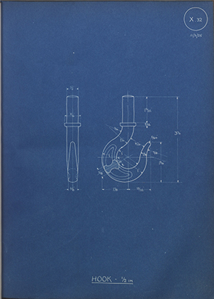 Youngs (Lifting Appliances) LTD  Hook - 1/2 inch WH Tildesley Forging Technical Drawing