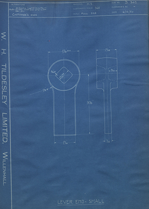 Youngs (Lifting Appliances) LTD  Lever End - Small WH Tildesley Forging Technical Drawing