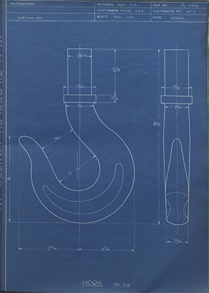 Youngs (Lifting Appliances) LTD No7 Hook - 3LB 6OZ WH Tildesley Forging Technical Drawing