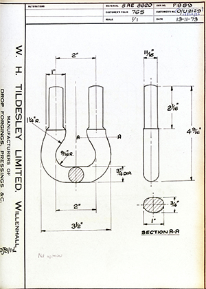 Youngs (Lifting Appliances) LTD O/U2129 / 13323/23  WH Tildesley Forging Technical Drawing