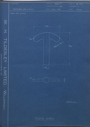 Youngs (Lifting Appliances) LTD  Thumb Screw WH Tildesley Forging Technical Drawing