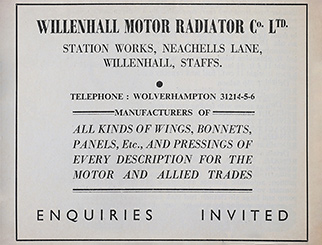 Willenhall Motor Radiator Co Ltd advert